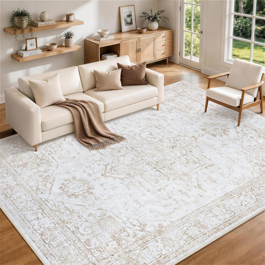 8x10 Area Rugs for Living Room Washable Non-Slip Rug Beige