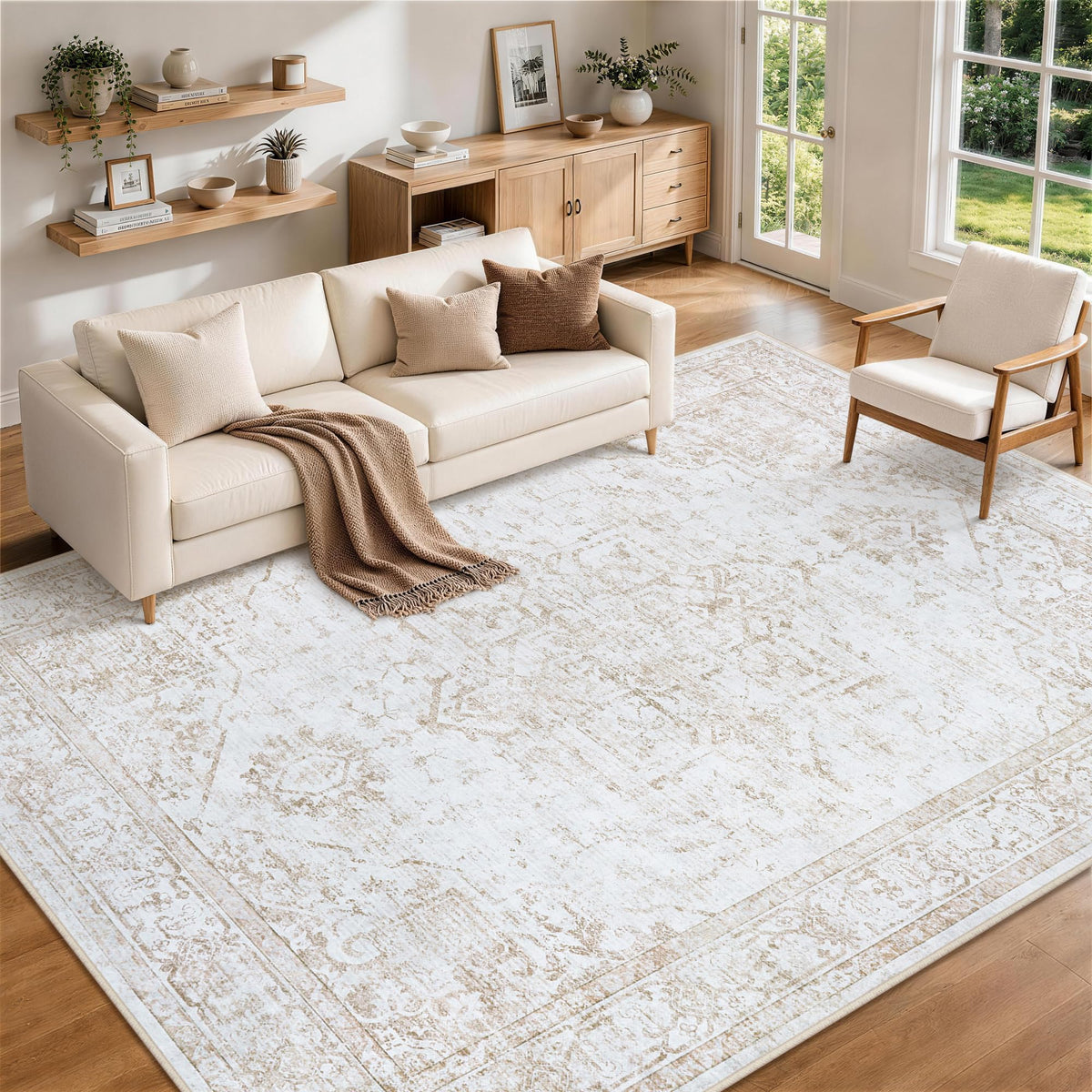 8x10 Area Rugs for Living Room Washable Non-Slip Rug Beige