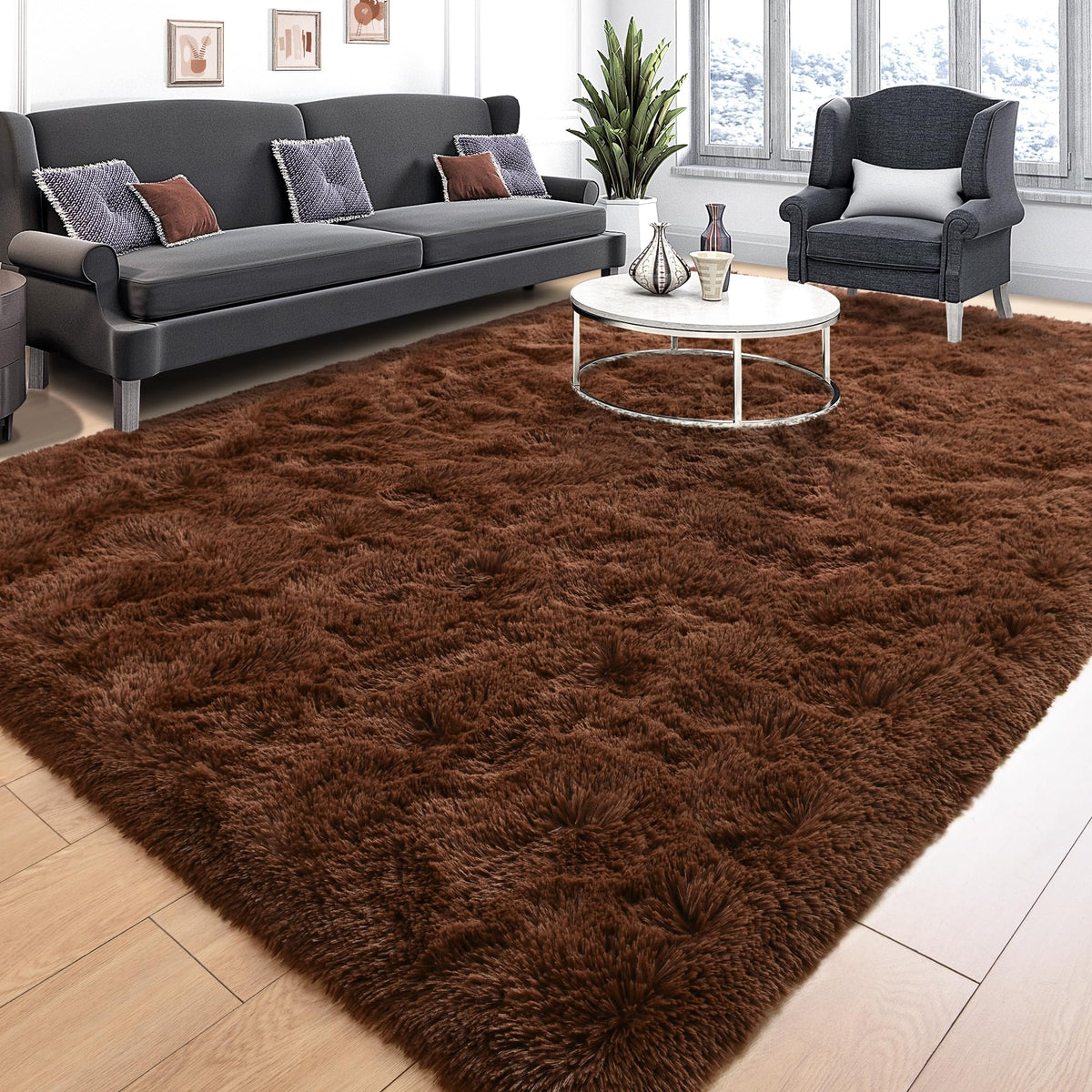 Tepook 4x6 Soft Fluffy Rug for Bedroom Fuzzy Black Rugs for Living Room
