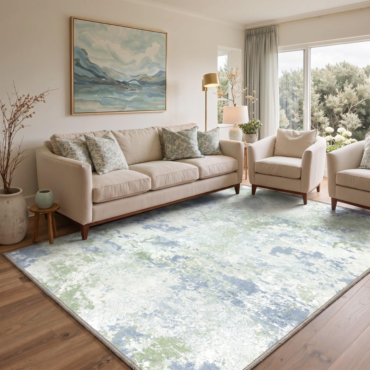 BEIMO 5x7 Green Abstract Area Rug, Washable Non-Slip for Bedroom