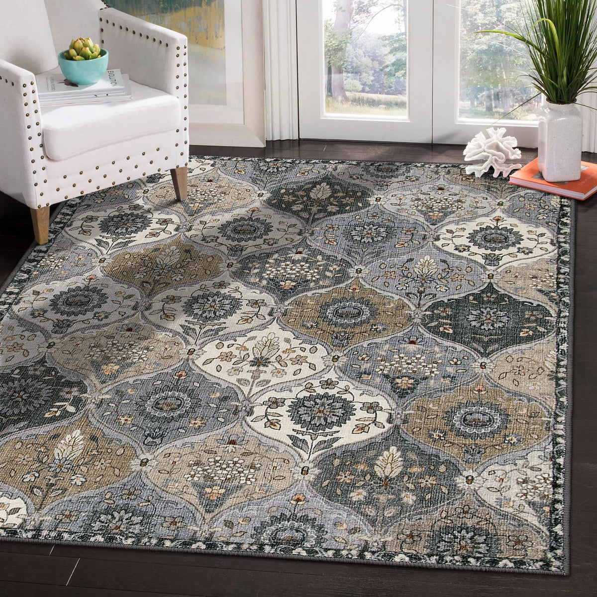Lahome Moroccan Washable Small Area Rug, 3x5 Rug for Bedroom Living Room