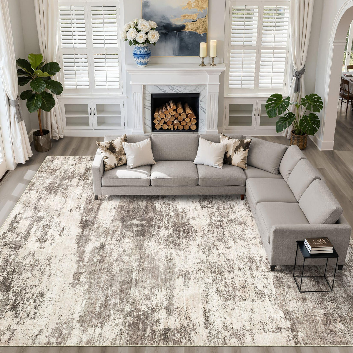 LOONGRUG 8x10 Area Rugs Washable Neutral Modern Rug for Living Room Brown