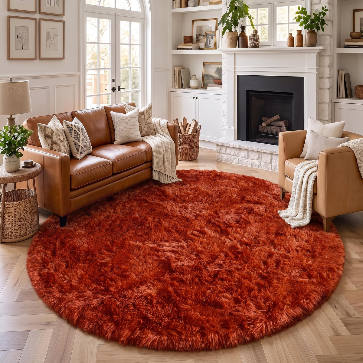 Amdrebio Pink Circle Round Fluffy Area Rug 4Ft for Girls Bedroom Kids Room