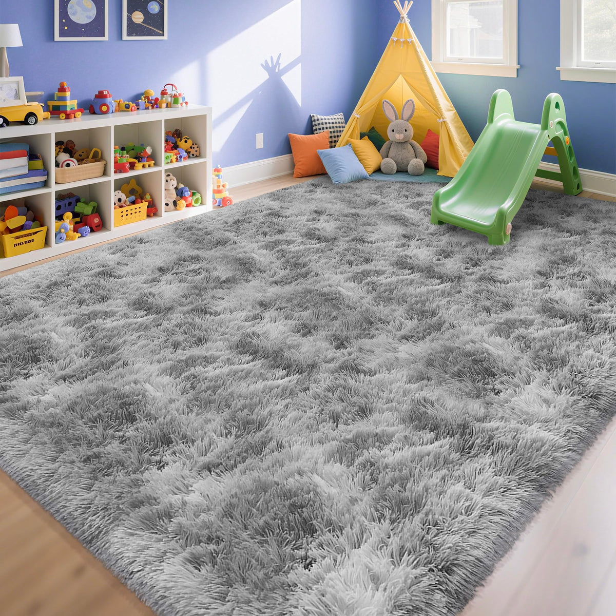 Tie-Dyed Runner Rug for Bedroom Black Grey 2x6ft Fluffy Area Rug Bedside Runner Rug for Kids Room Boys Teens Nursery Baby Living Room Dorm Home Decor Carpets
