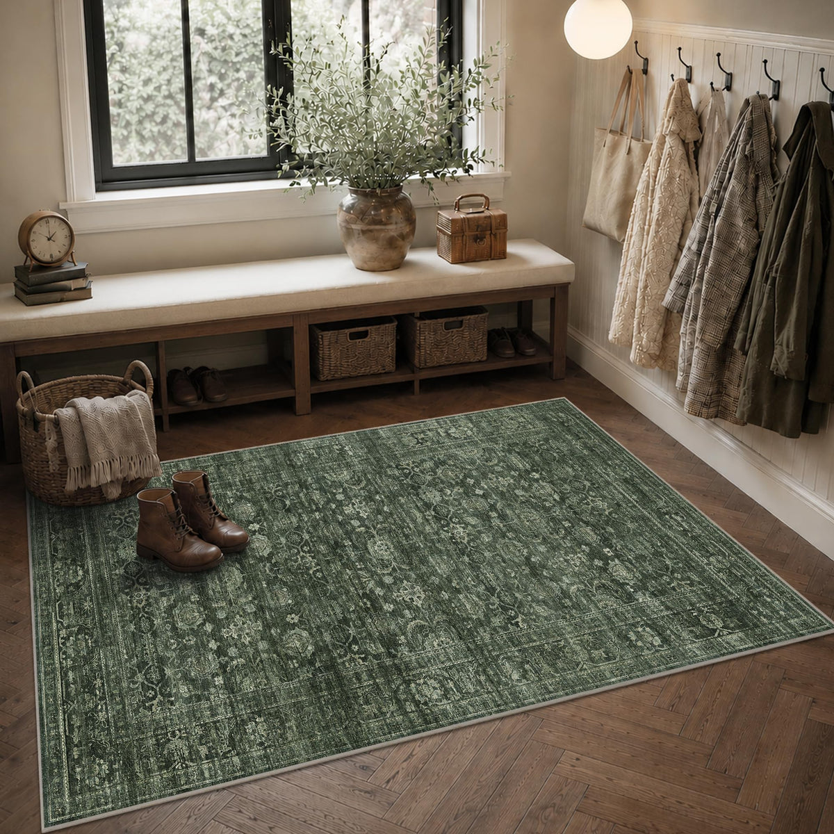 JOOJA 8x10 Beige Vintage Soft Low Pile Boho Neutral Washable Area Rug