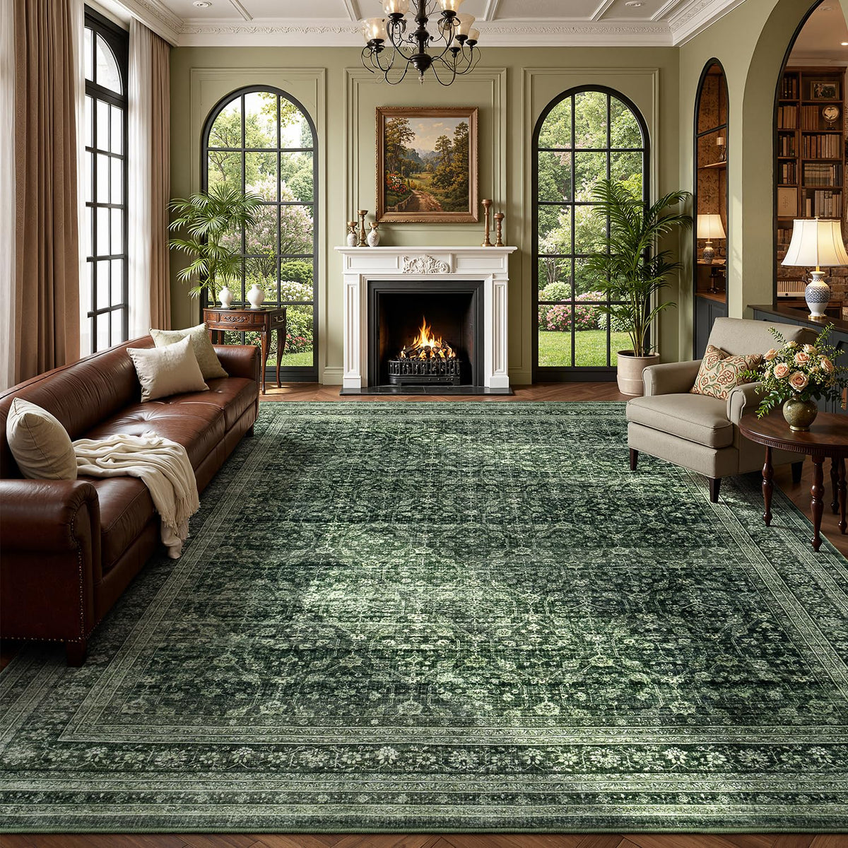 8x10 Area Rugs for Living Room Green Washable Non-Slip Large Carpet