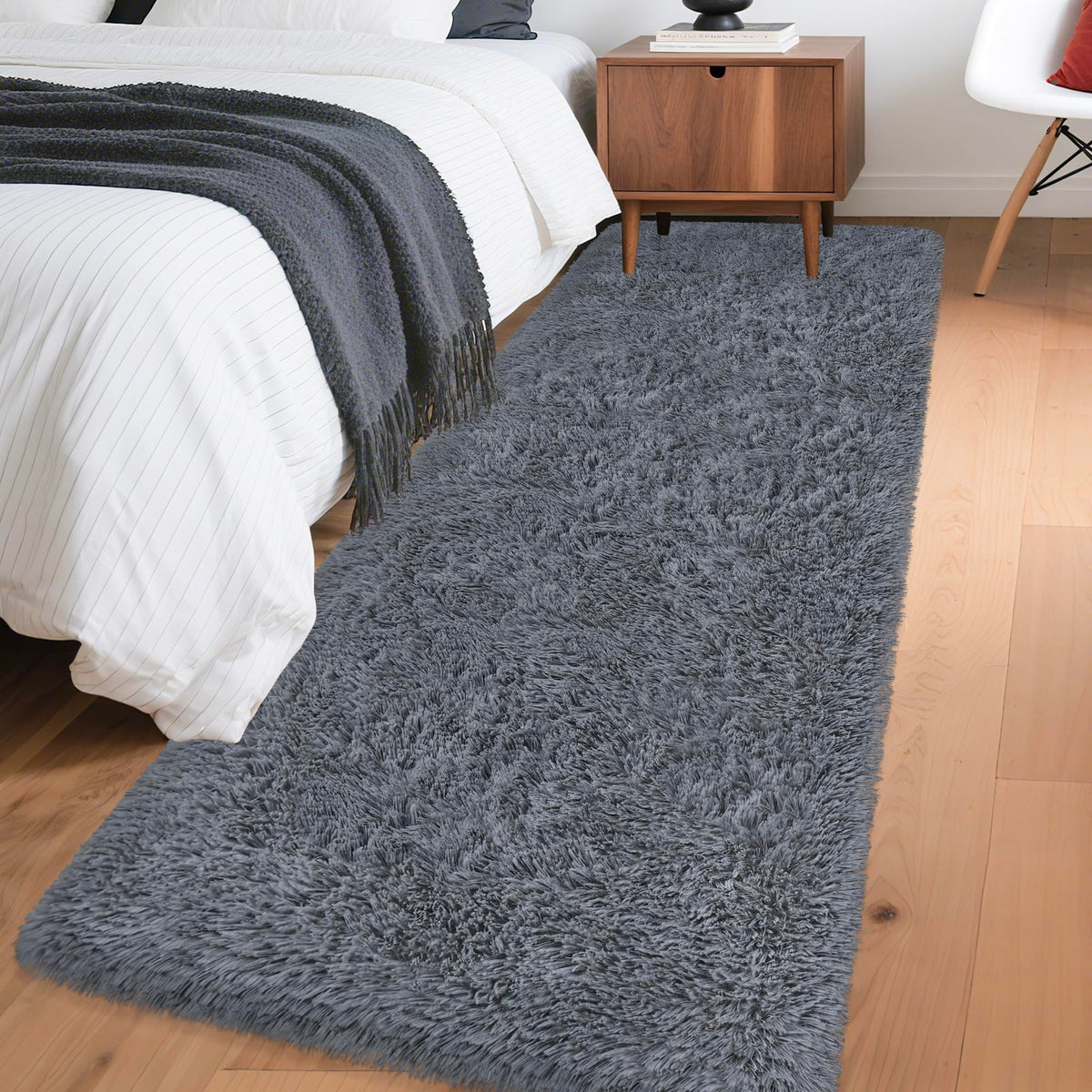 Tie-Dyed Runner Rug for Bedroom Black Grey 2x6ft Fluffy Area Rug Bedside Runner Rug for Kids Room Boys Teens Nursery Baby Living Room Dorm Home Decor Carpets