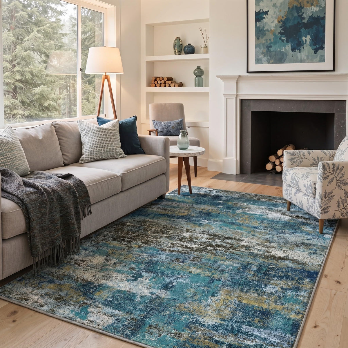 BEIMO 5x7 Green Abstract Area Rug, Washable Non-Slip for Bedroom