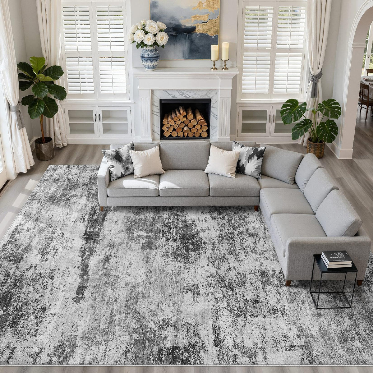 LOONGRUG 8x10 Area Rugs Washable Neutral Modern Rug for Living Room Brown
