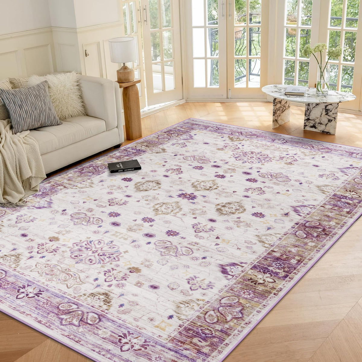 Hanples 5x7 Area Rugs for Living Room, Washable Rug Vintage Floral, Beige