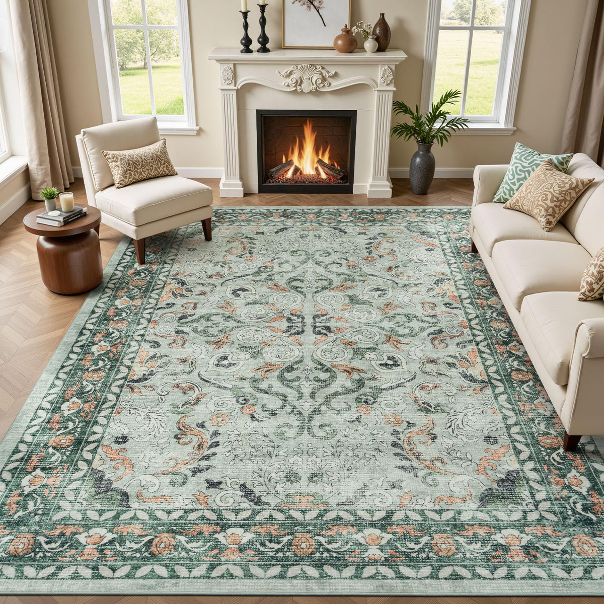 8x10 Area Rugs for Living Room Green Washable Non-Slip Large Carpet