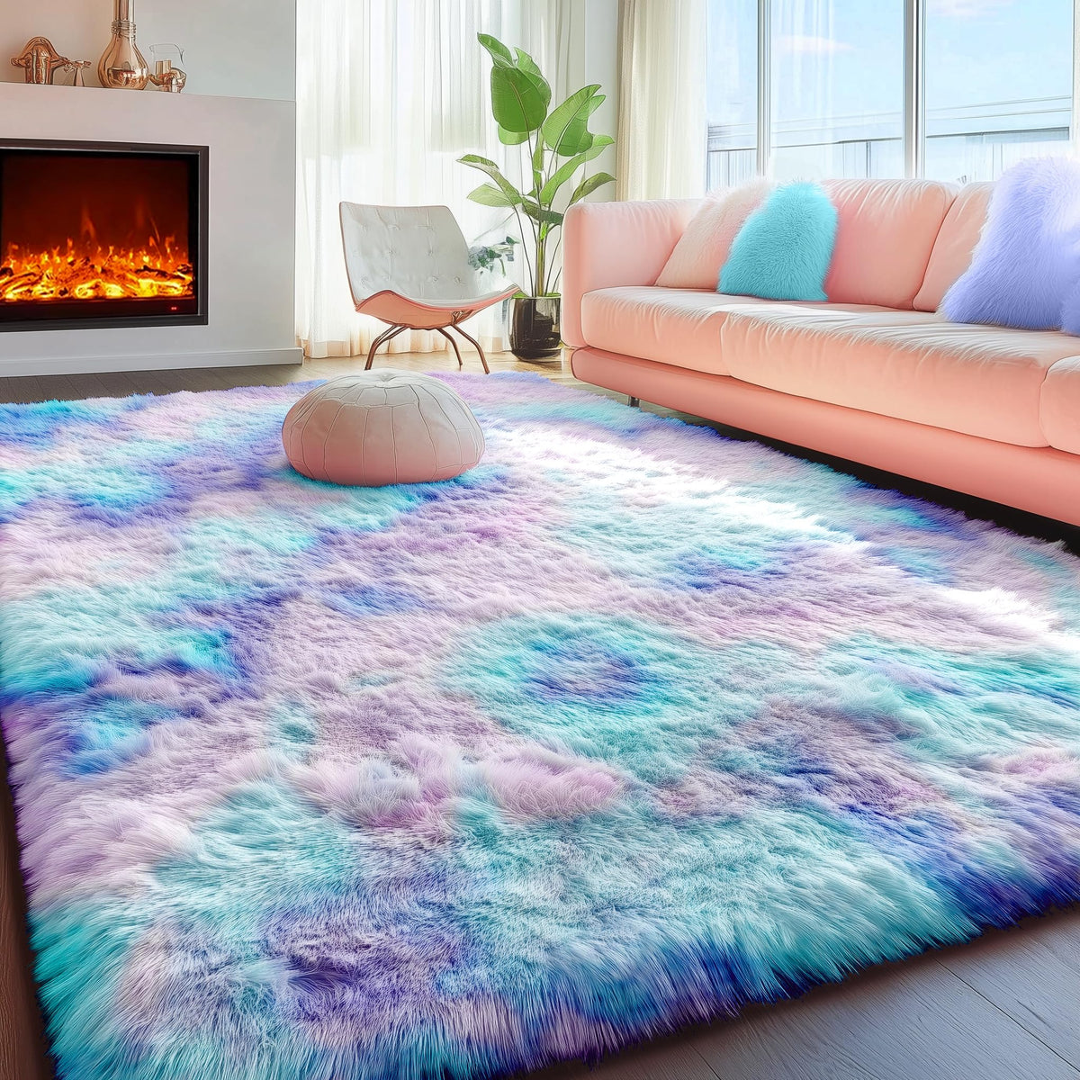 Rainbow Area Rugs for Girls Bedroom Fluffy Soft Vibrant Rugs Kids Playroom