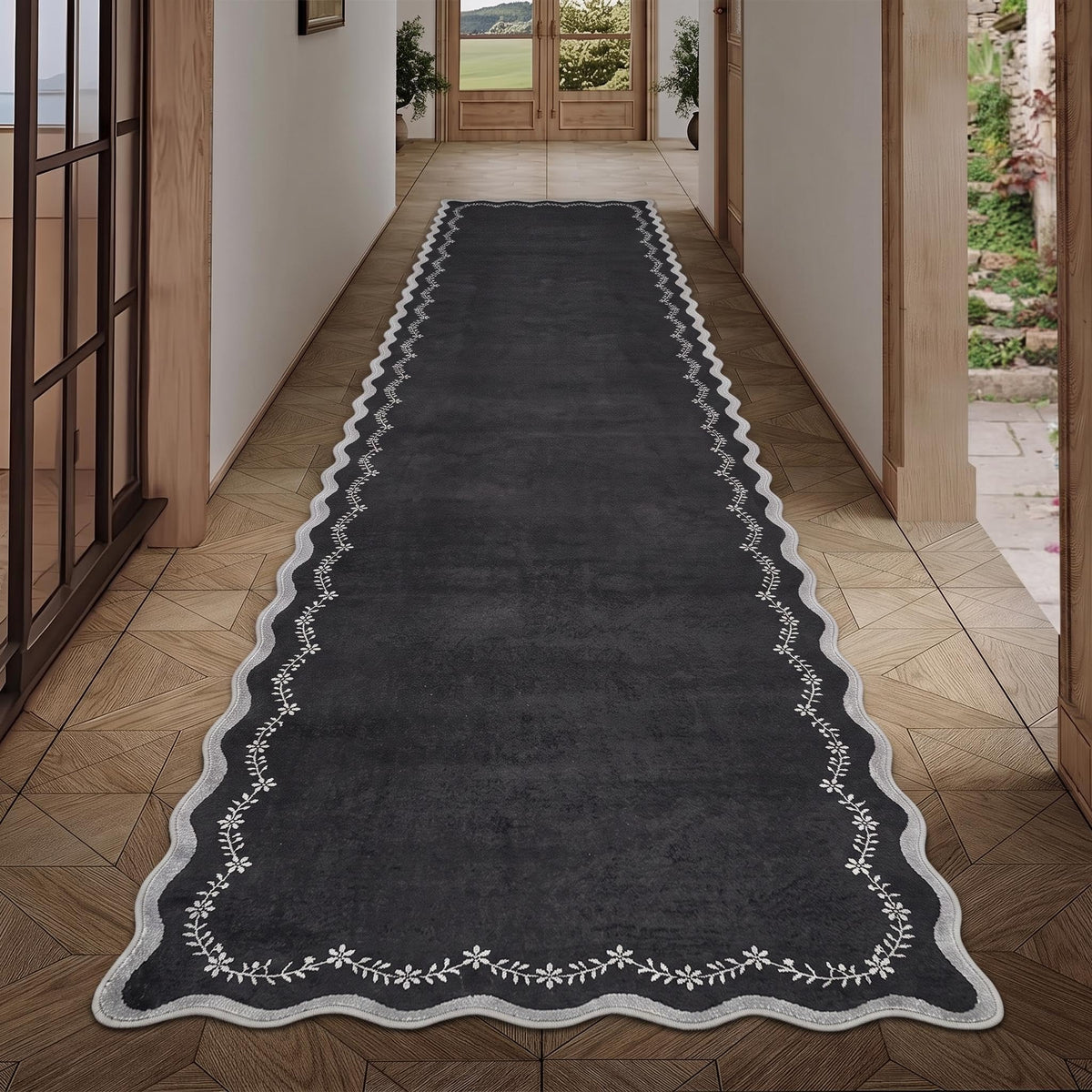 GarveeHome 5x7 Scalloped Area Rug Jute Washable Bedroom Living Room Rug