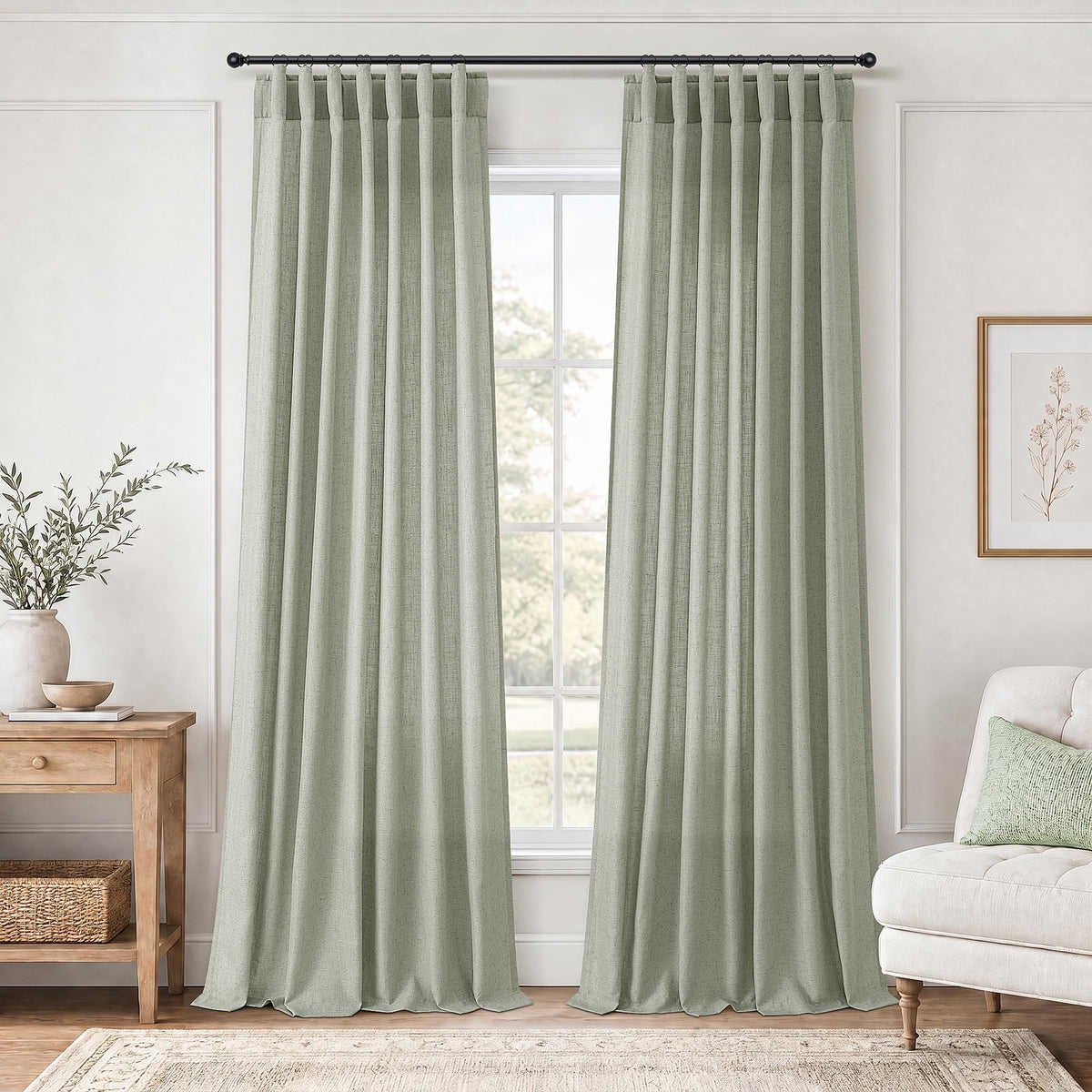 Jowels Natural Linen Curtains 84 Inches Long 2 Panels for Living Room