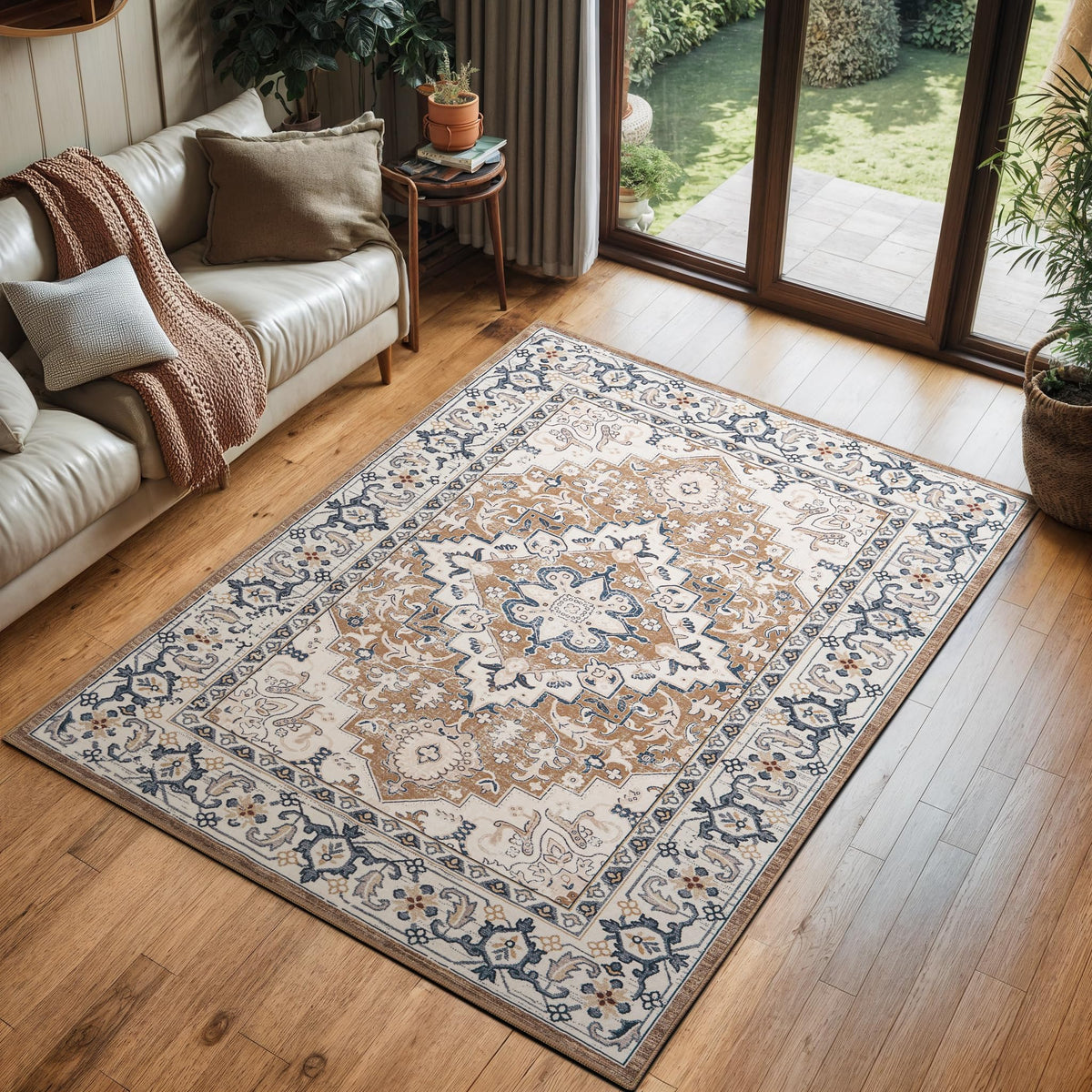 Lofus 5x7 Area Rugs for Living Room Bedroom, Soft Boho Carpet Floral Brown