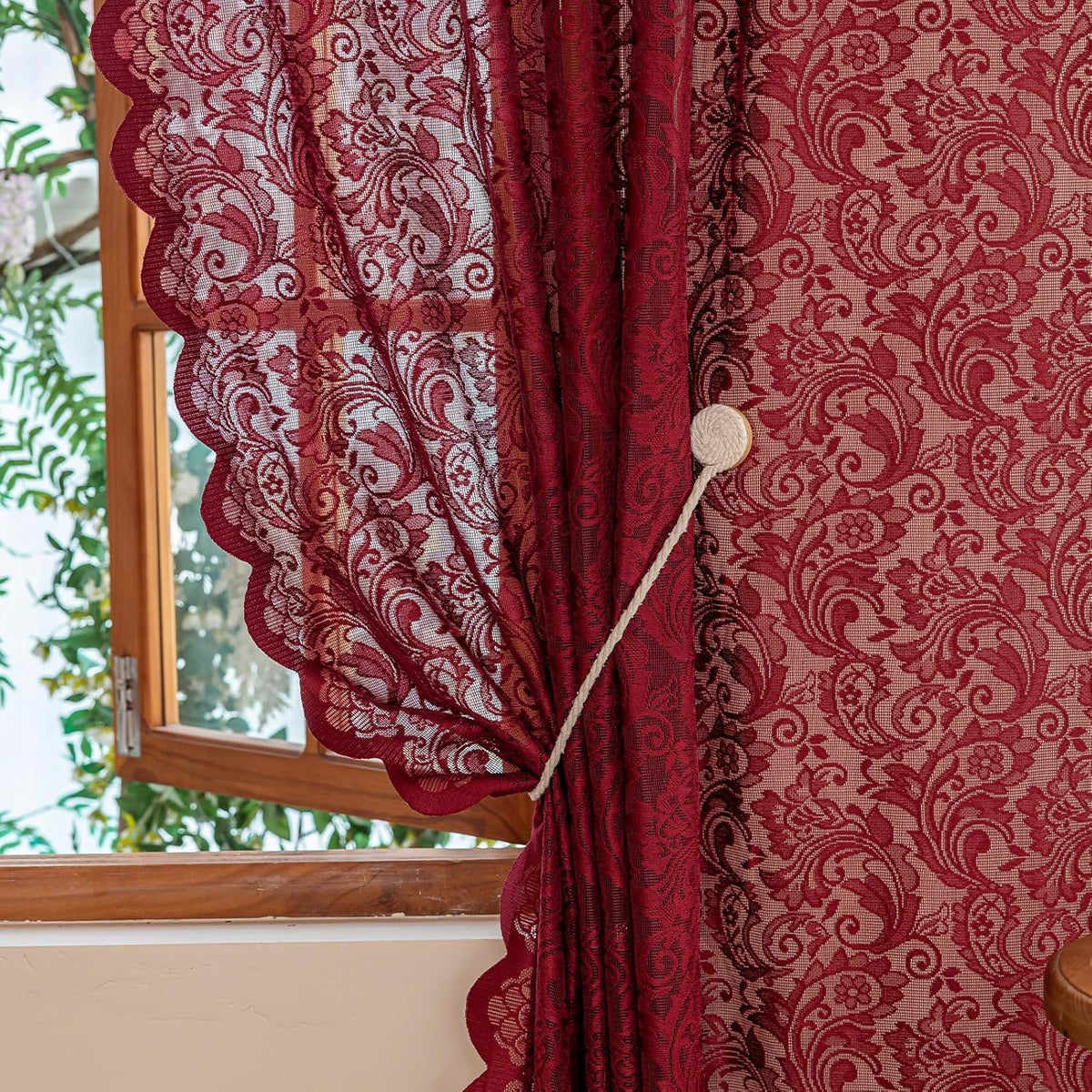 ALIGOGO Black Lace Curtains for Bedroom, Gothic Style, 52W x 63L Inch