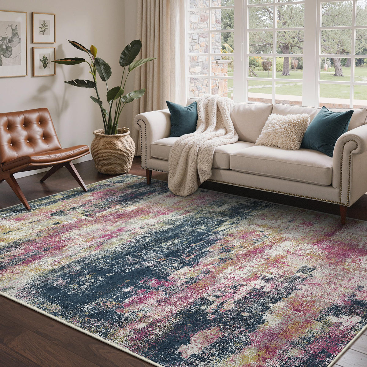 BEIMO 5x7 Green Abstract Area Rug, Washable Non-Slip for Bedroom