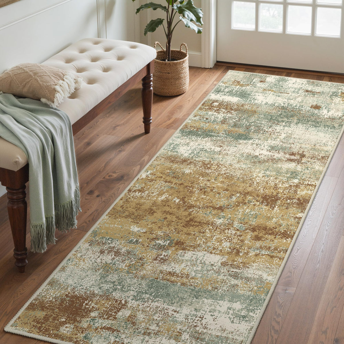 BEIMO 5x7 Green Abstract Area Rug, Washable Non-Slip for Bedroom