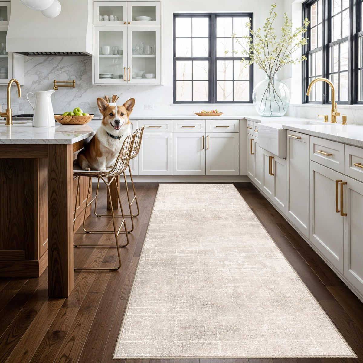2x6 Hallway Washable Runner Rug : Vintage Soft Kitchen Laundry Runner with Non Slip Backing Farmhouse Entryway Living Room Floor Mat Stain Resistant Carpet for Bedroom Bathroom Distressed Beside Rug