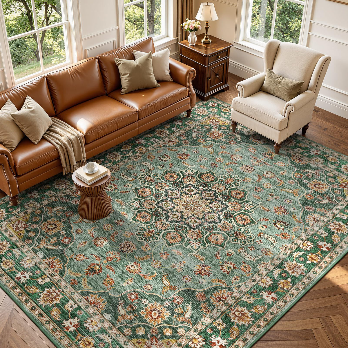 Lessymo 8x10 Washable Area Rug for Living Room Bedroom, Large Non-Slip Rug