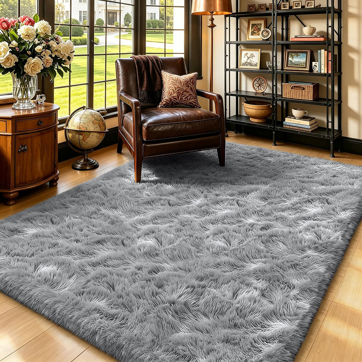 Beige 8x10 Area Rugs for Living Room, Fluffy Shag Rug Large Bedroom Carpet