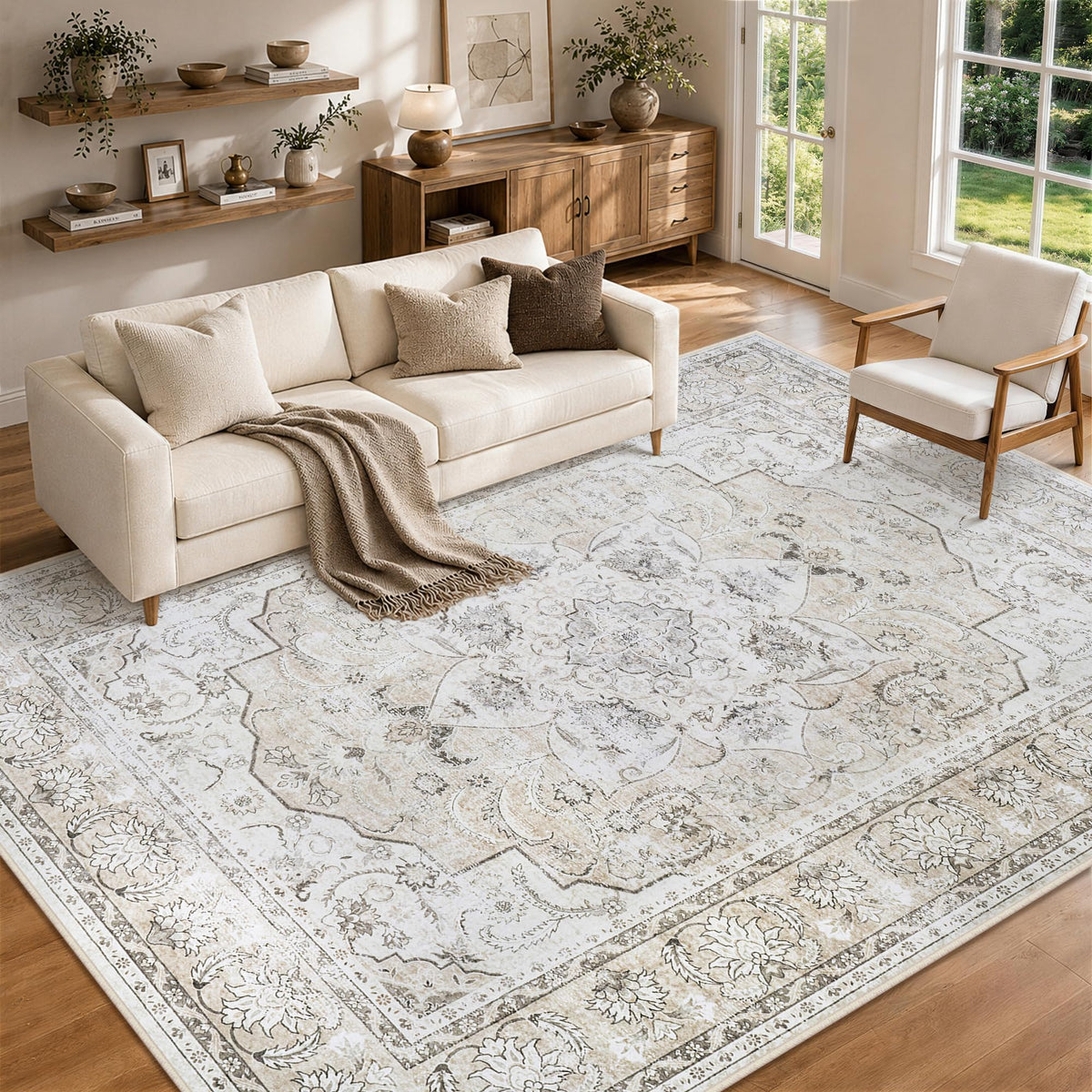 8x10 Area Rugs for Living Room Washable Non-Slip Rug Beige