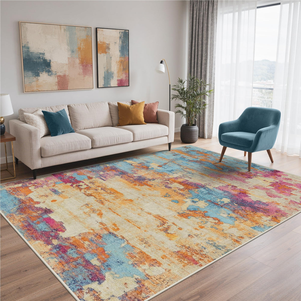 BEIMO 5x7 Green Abstract Area Rug, Washable Non-Slip for Bedroom