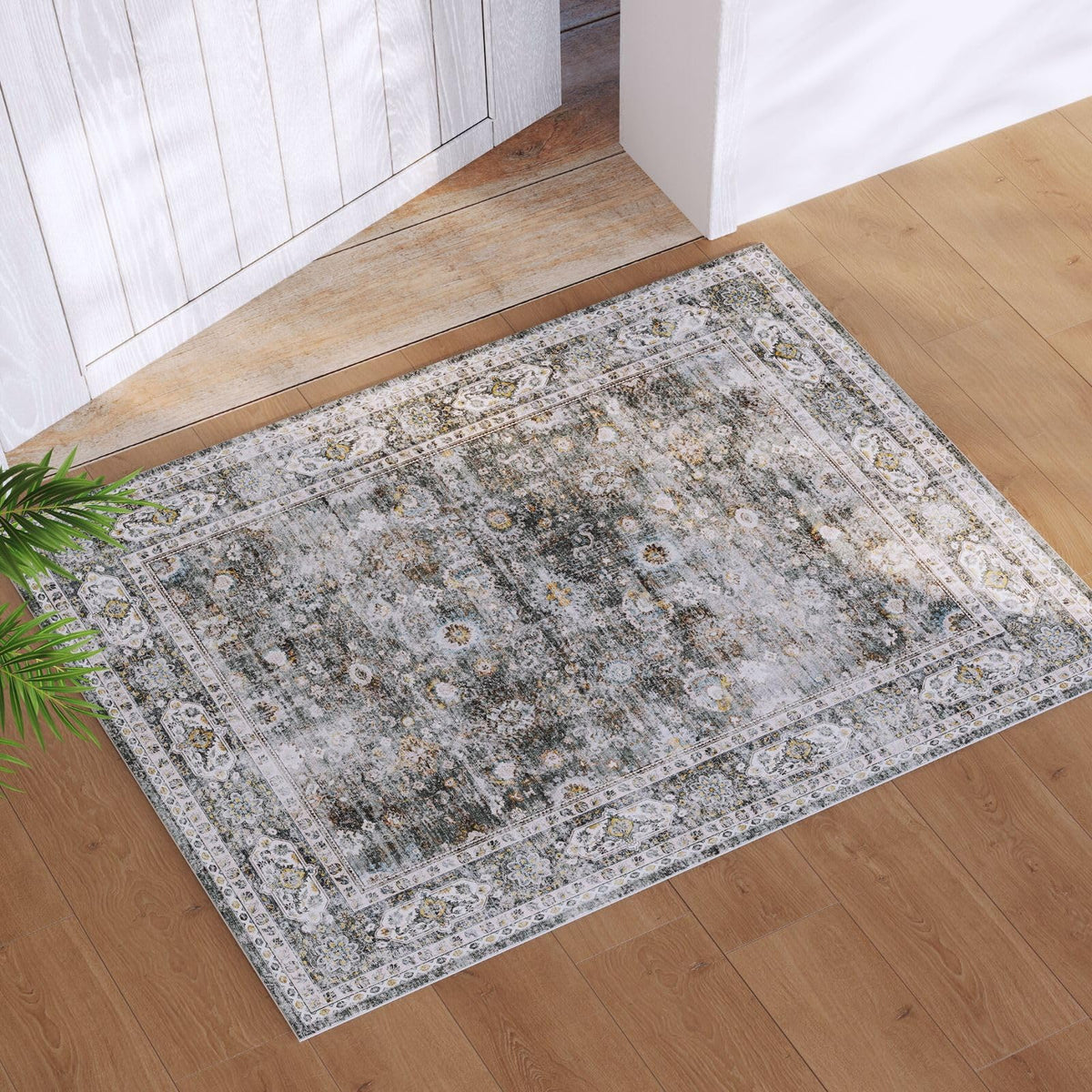 Rugcomf Large Living Room Rug 8x10 Washable Non Slip Vintage, Grey
