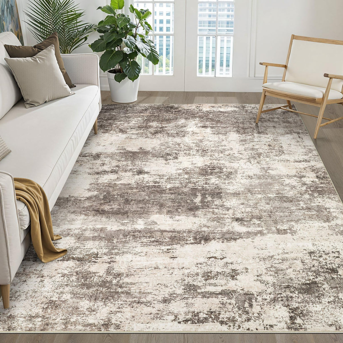 LOONGRUG 8x10 Area Rugs Washable Neutral Modern Rug for Living Room Brown