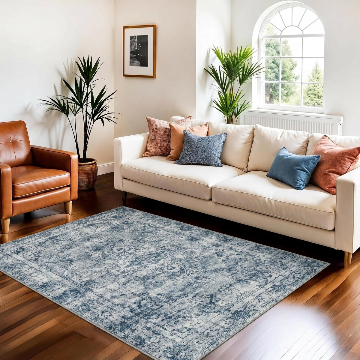 Joydeco Boho Washable Abstract Beige 5x7 Area Rugs for Living Room Bedroom
