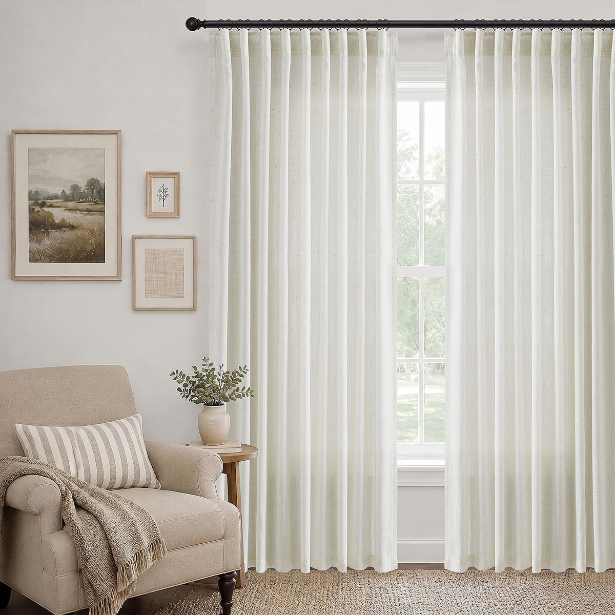 Jowels Natural Linen Curtains 84 Inches Long 2 Panels for Living Room