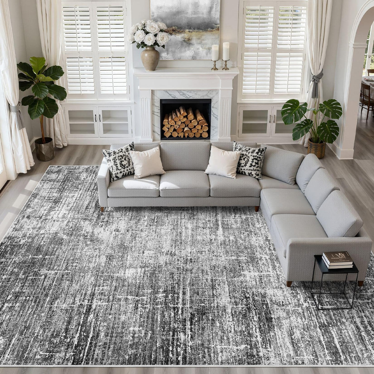 LOONGRUG 8x10 Area Rugs Washable Neutral Modern Rug for Living Room Brown