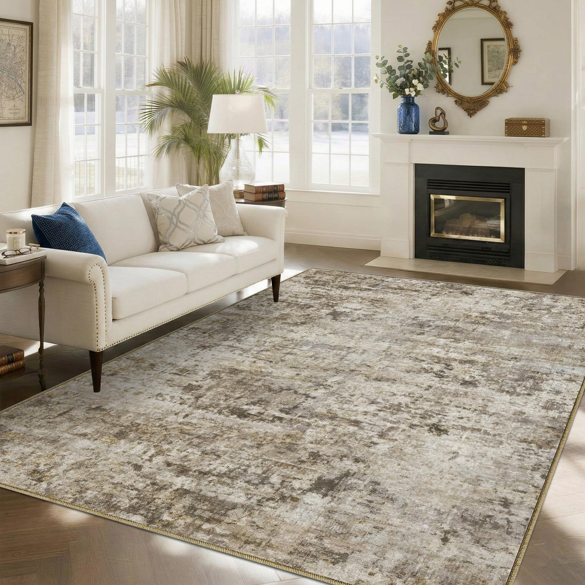 8x10 Area Rugs Living Room: Bedroom Vintage Washable Carpet Beige
