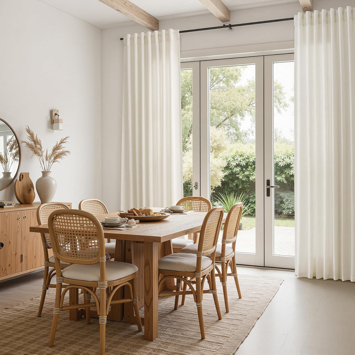 Joywell Linen Sheer Curtains 84 Inches Long for Living Room Beige Cream
