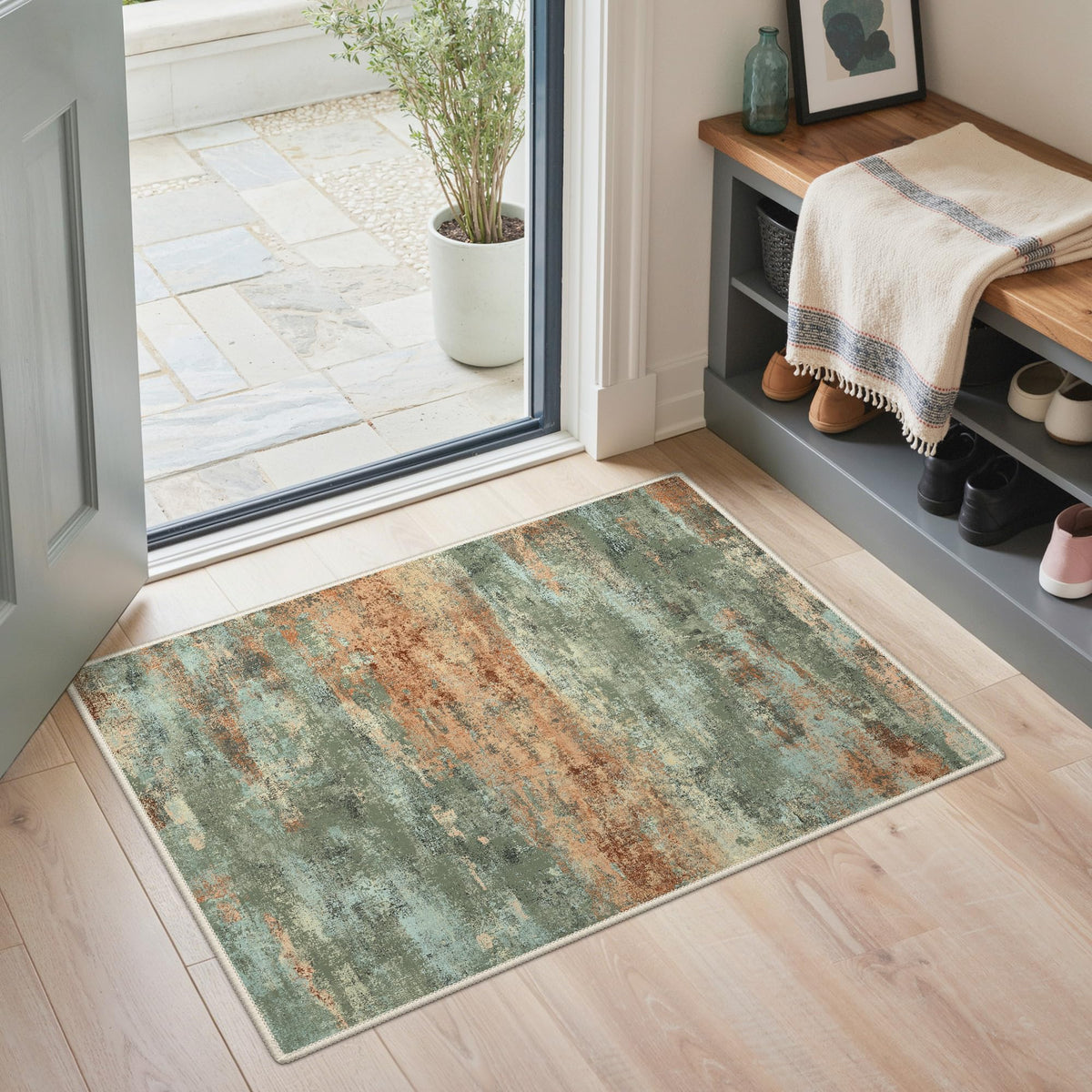 BEIMO 5x7 Green Abstract Area Rug, Washable Non-Slip for Bedroom