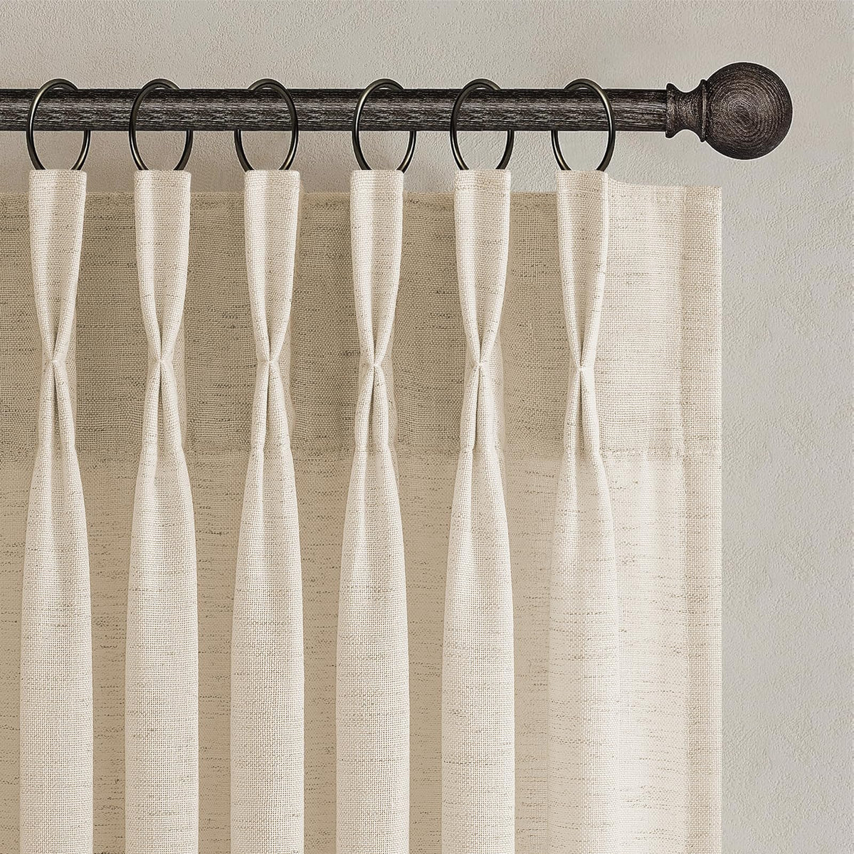 96 Inches Long Pinch Pleated Semi Sheer Curtains,Natural Linen Blended Light Filtering Window Curtains 96 Length 2 Panels for Living Room Bedroom Pinch Pleat Drapes with Hooks 2 Panels 40" Wx96 L