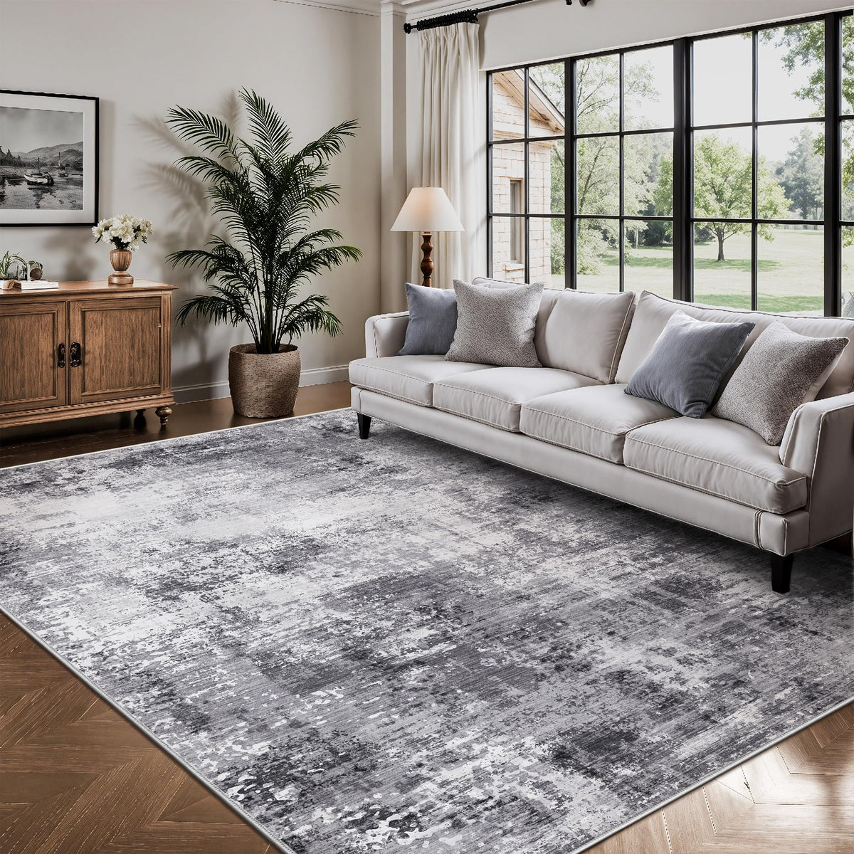 8x10 Rugs for Living Room - Modern Abstract Low Pile Washable Rug, Ultra Soft Non Slip Large Rugs, Floor Carpet for Bedroom Dining Room Office Laundry Nursery Home(Brown)