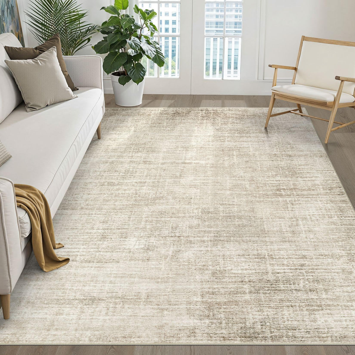 LOONGRUG 8x10 Area Rugs Washable Neutral Modern Rug for Living Room Brown