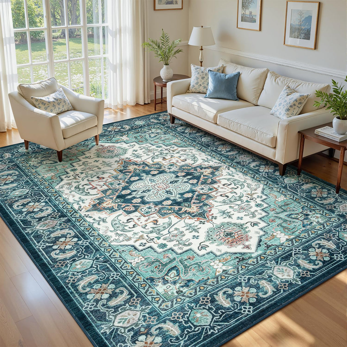 Lofus 5x7 Area Rugs for Living Room Bedroom, Soft Boho Carpet Floral Brown