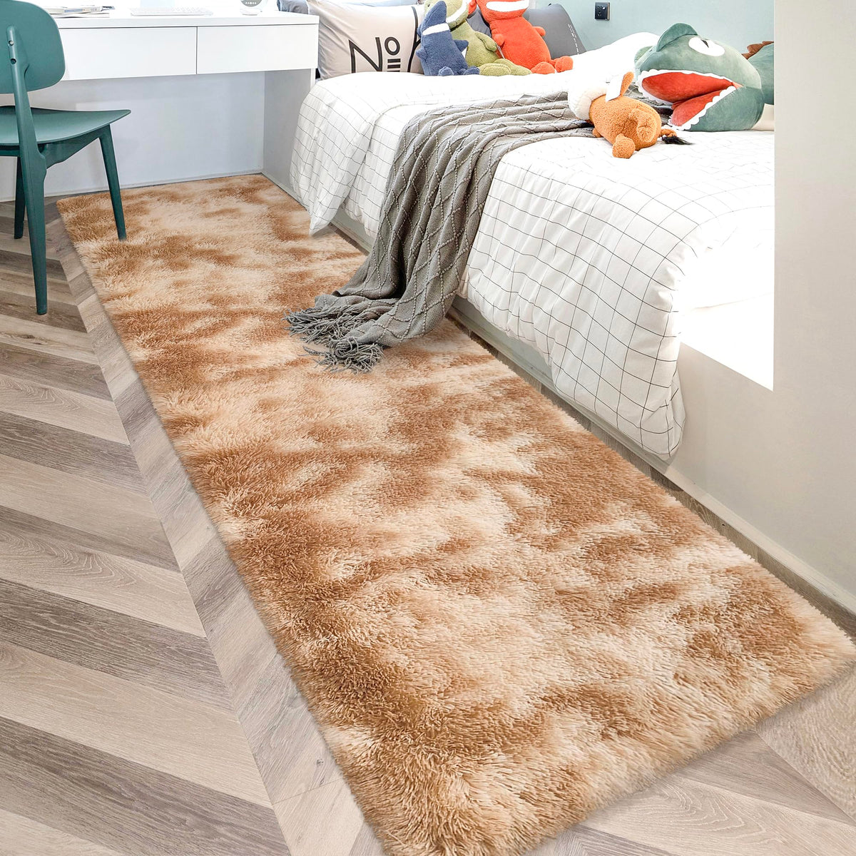 Tie-Dyed Runner Rug for Bedroom Black Grey 2x6ft Fluffy Area Rug Bedside Runner Rug for Kids Room Boys Teens Nursery Baby Living Room Dorm Home Decor Carpets