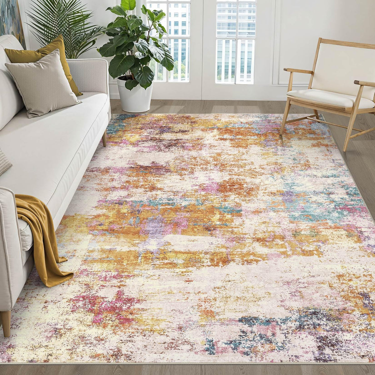 LOONGRUG 8x10 Area Rugs Washable Neutral Modern Rug for Living Room Brown