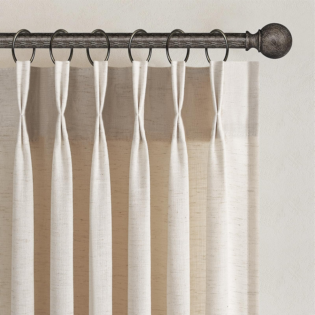 96 Inches Long Pinch Pleated Semi Sheer Curtains,Natural Linen Blended Light Filtering Window Curtains 96 Length 2 Panels for Living Room Bedroom Pinch Pleat Drapes with Hooks 2 Panels 40" Wx96 L