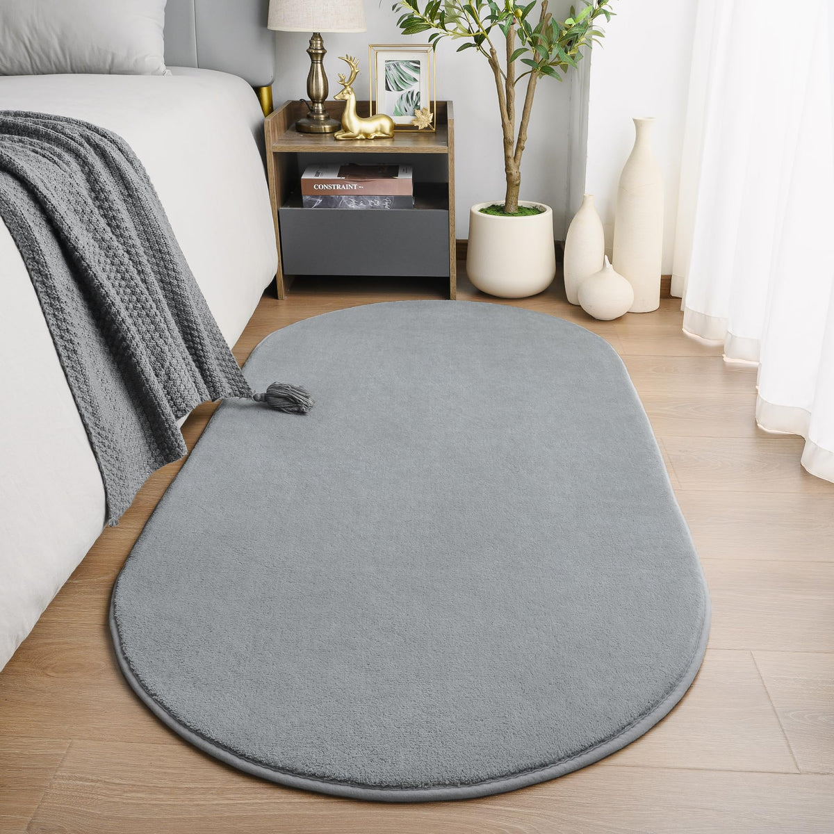 Amearea Soft Oval Rugs for Bedroom, 2.6 x 5.3 Black Bedroom Bedside Rug
