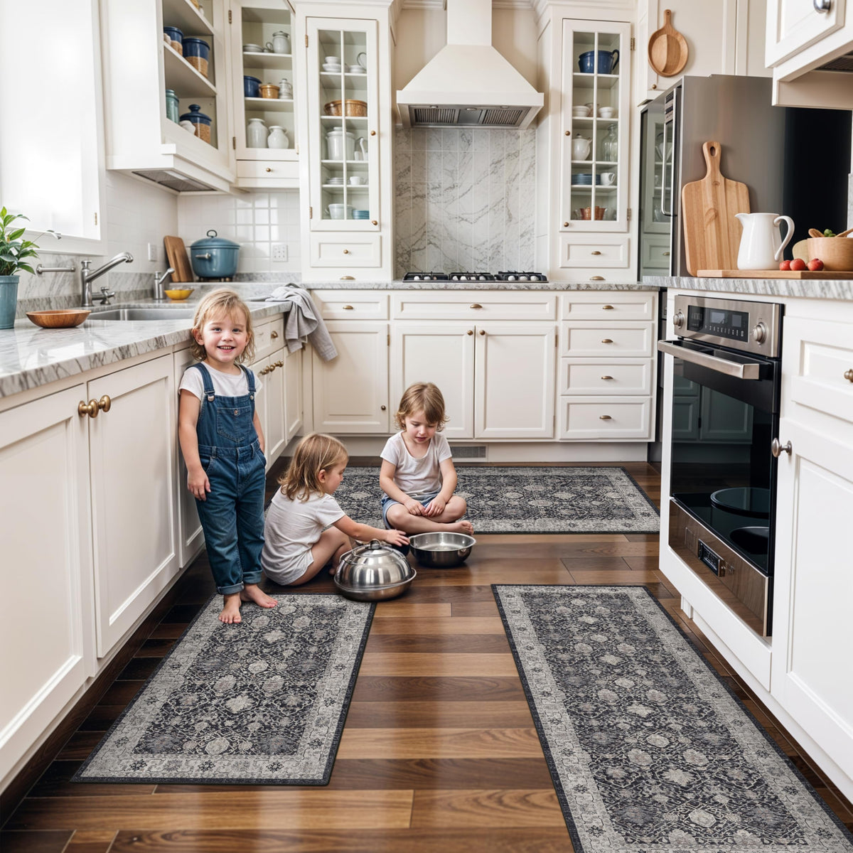 2x6 Hallway Washable Runner Rug : Vintage Soft Kitchen Laundry Runner with Non Slip Backing Farmhouse Entryway Living Room Floor Mat Stain Resistant Carpet for Bedroom Bathroom Distressed Beside Rug