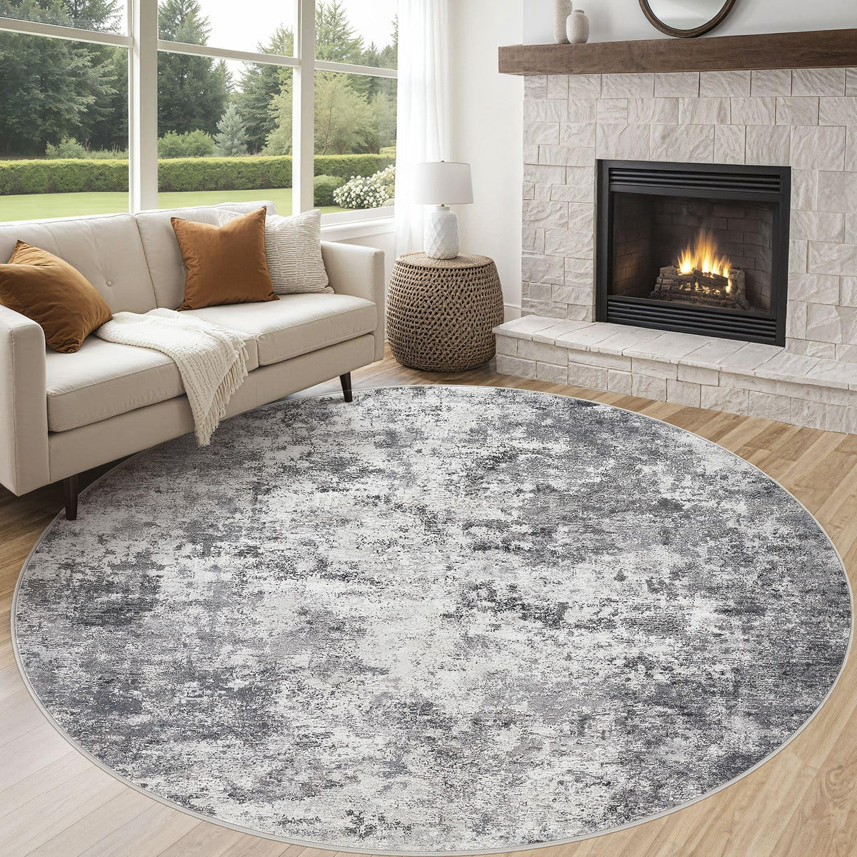UERMEI 8x10 Area Rug Living Room Rugs - Washable Neutral Modern Abstract Soft Thin Large Rug Indoor Floor No Slip Rug Carpet for Bedroom Under Dining Table Home Office Decor - Brown Grey