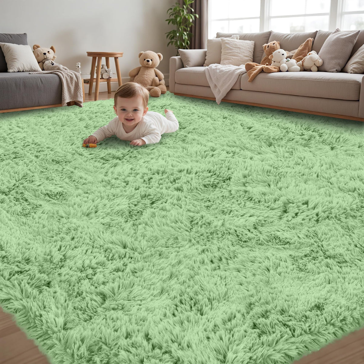 8x10 Area Rug for Living Room,Black Fluffy Shag Non-Slip Bedroom Rugs