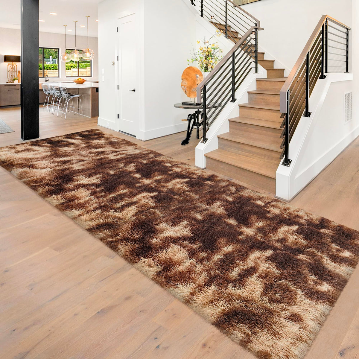 Tie-Dyed Runner Rug for Bedroom Black Grey 2x6ft Fluffy Area Rug Bedside Runner Rug for Kids Room Boys Teens Nursery Baby Living Room Dorm Home Decor Carpets