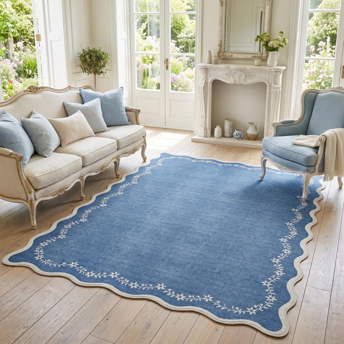 GarveeHome 5x7 Scalloped Area Rug Jute Washable Bedroom Living Room Rug