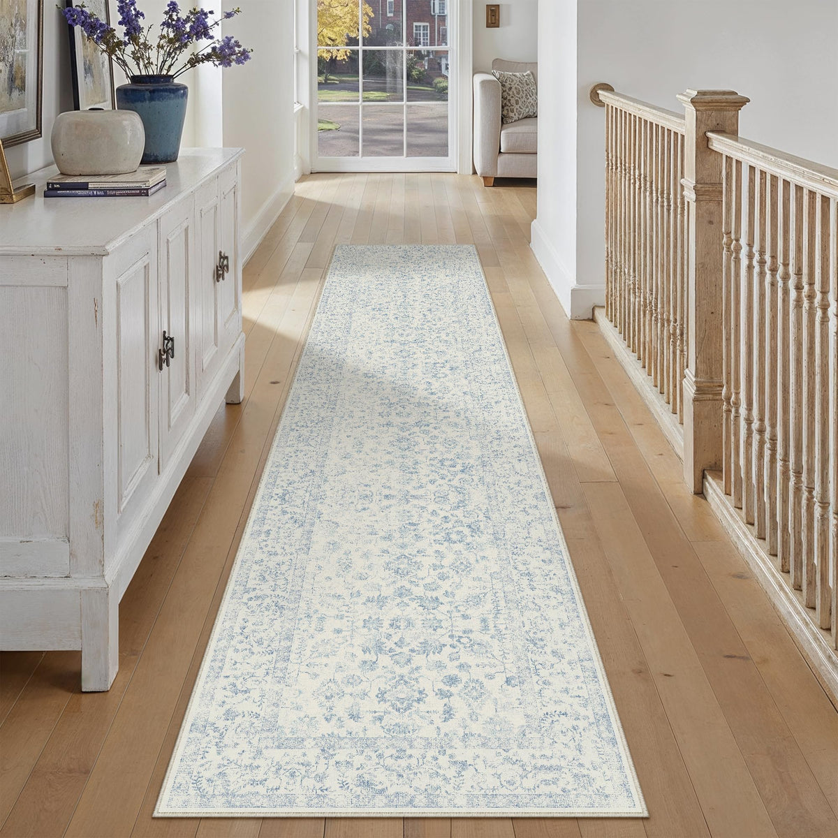 PureCozy 8x10 Blue Area Rug Washable Non Slip Large Vintage Living Room