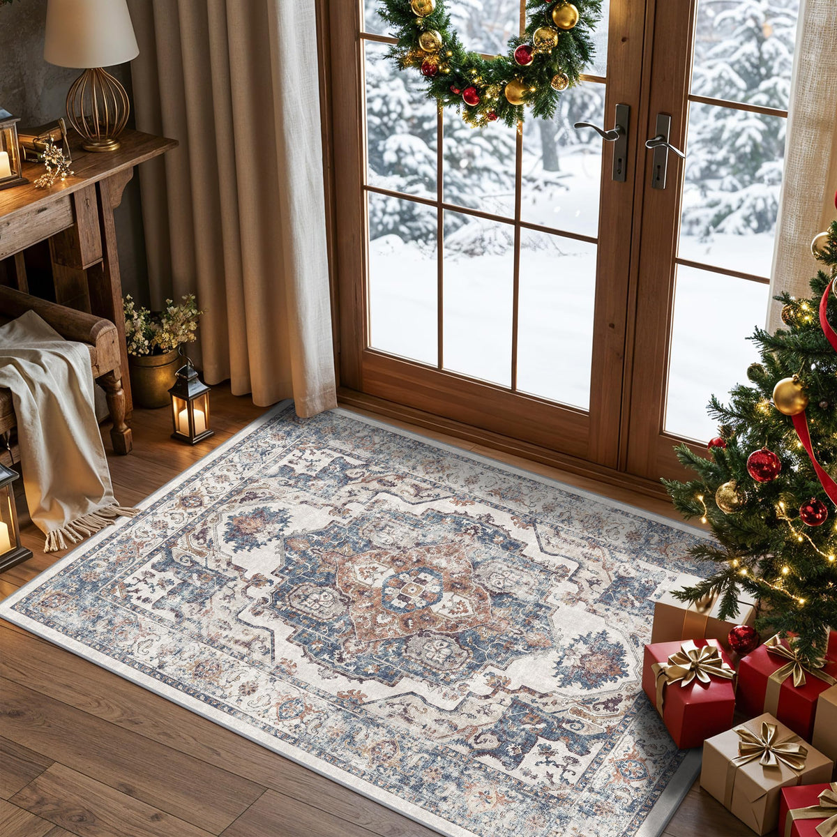 2x6 Hallway Washable Runner Rug : Vintage Soft Kitchen Laundry Runner with Non Slip Backing Farmhouse Entryway Living Room Floor Mat Stain Resistant Carpet for Bedroom Bathroom Distressed Beside Rug